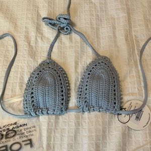 JMP THE LABEL - CABO CROCHET TRIANGLE BIKINI TOP - SKY BLUE - LARGE